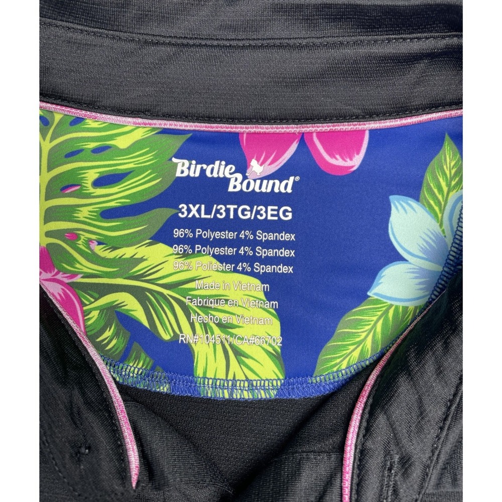 Birdie Bound Polo Shirt Mens 3XL Black Golf Performance Short Sleeve Floral Trim - Picture 2 of 8